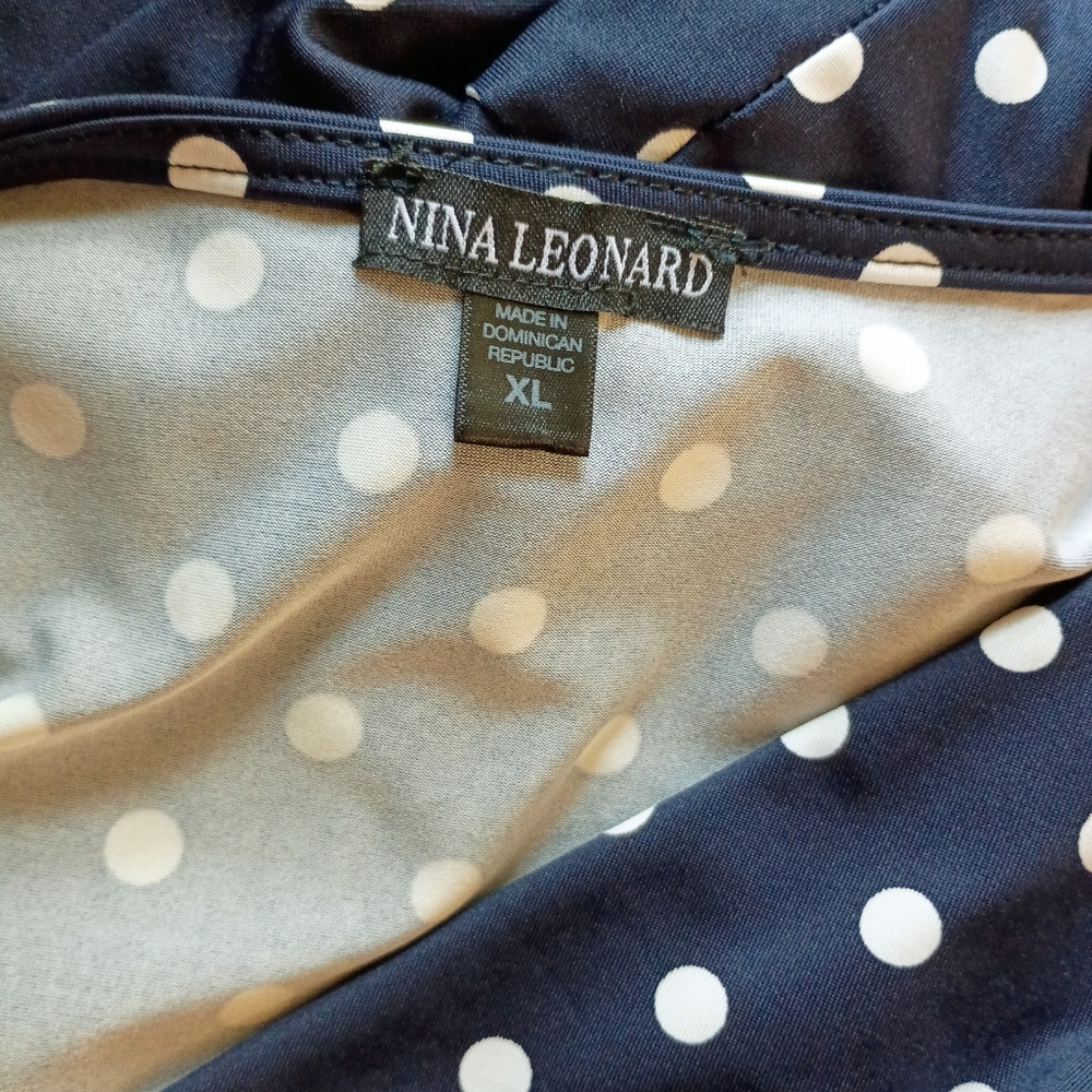 Nina Leonard Navy and White Polka Dot Wide Leg Jumpsuit - Picture 6 of 7